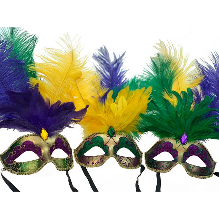 KBW Global Corp. - Wholesale Costume - Unisex - Mardi Gras Feather Masks — Assorted