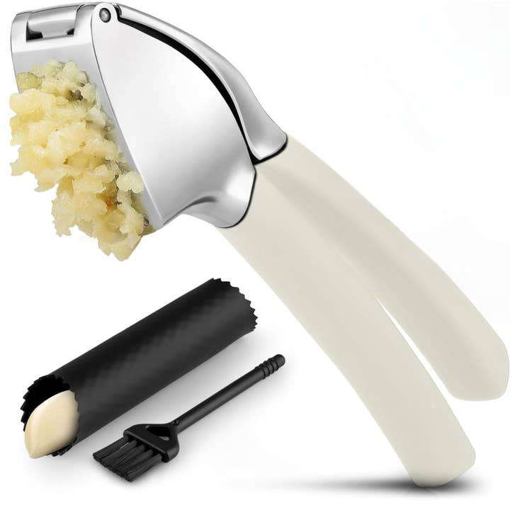Zulay Kitchen - Wholesale Kitchen Tool/Gadget - Garlic Press Stainless Steel w/ Peeler and Brush8