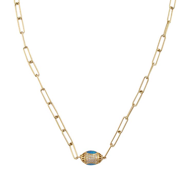 Blue Opal Diamond Illusion Gold Pendant Necklace for wholesale by Cielo Moon x Devon Leigh