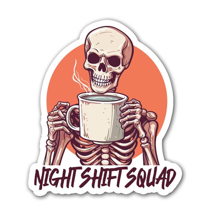 Adesivo impermeabile Night Shift Squad Skeleton per la vendita all'ingrosso da parte di Lyrical River Designs
