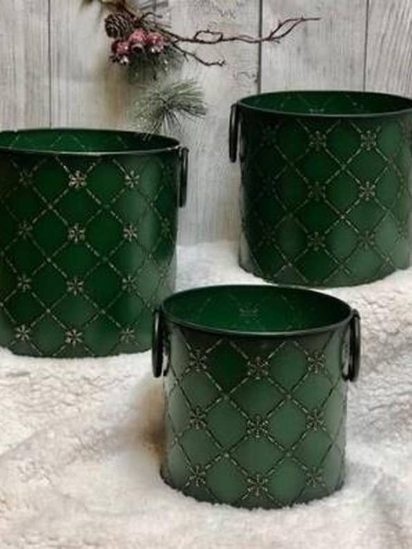 Green Snowflake Pattern Buckets (Set of 3) for wholesale by DNS Designs