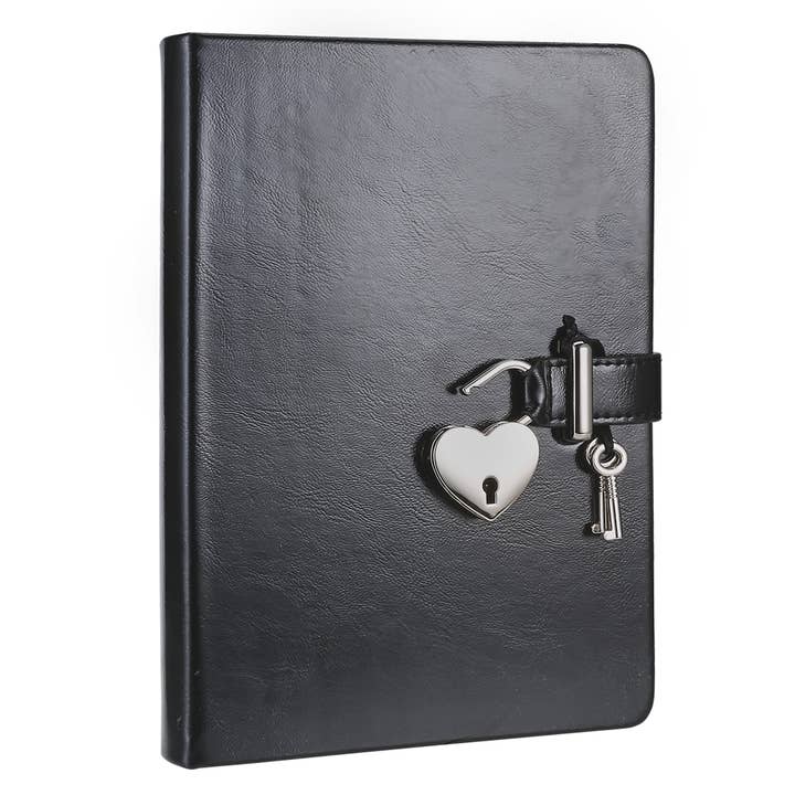Victoria's Journals – Großhandel Tagebuch – Tagebuch mit Herzschloss für Mädchen mit Schlüssel, vegan, metallisch schwarz