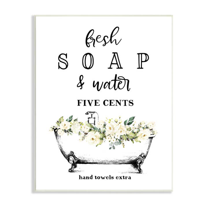Stupell Industries - Wholesale Bathroom Sign - Fresh Soap And Water Bath Tub Bathroom Design Wall Plaque