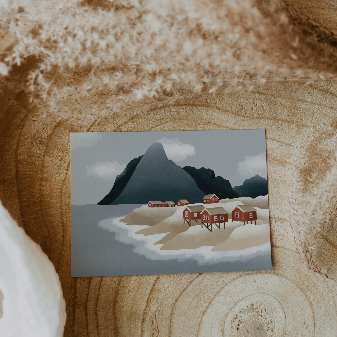 Tilda&Theo - Wholesale Birthday Card - Postcard Norway Lofoten - Houses Map Travel Fjords2