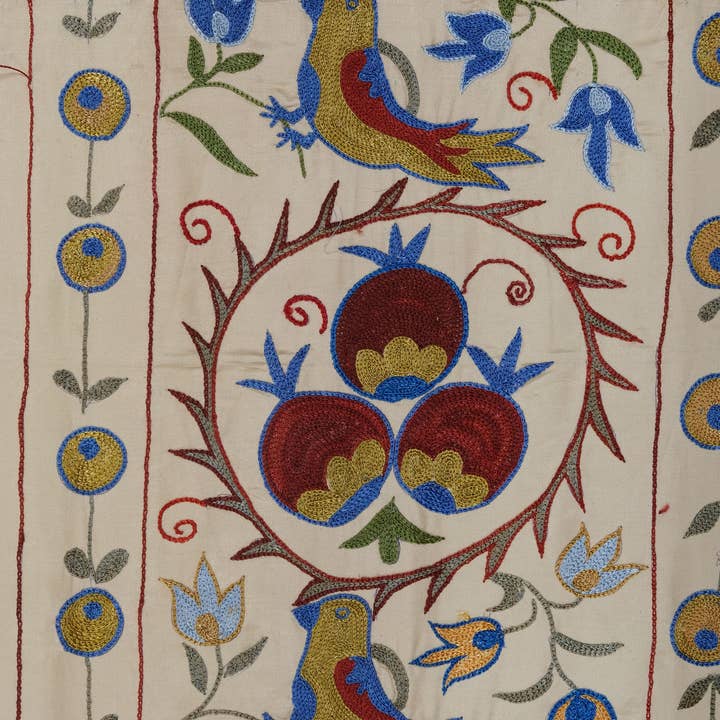 Vintage Pillows Store – wholesale Table runner – Handmade Bird Pictorial Suzani Table Runner, Embroidery5