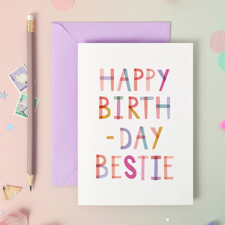 Cartão de Aniversário Luxuoso com Folheado Arco-íris — Feliz Aniversário, Bestie por atacado de Two For Joy Illustration