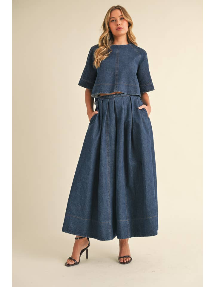 IT4079-A DENIM SHORT SLEEVE TOP WITH OPEN TIED BACK DETAIL for wholesale on Faire