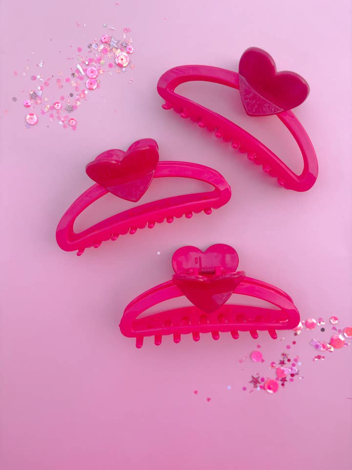 Pink Heart Large Claw Clip for wholesale by Evie Pearl Handmade LLC