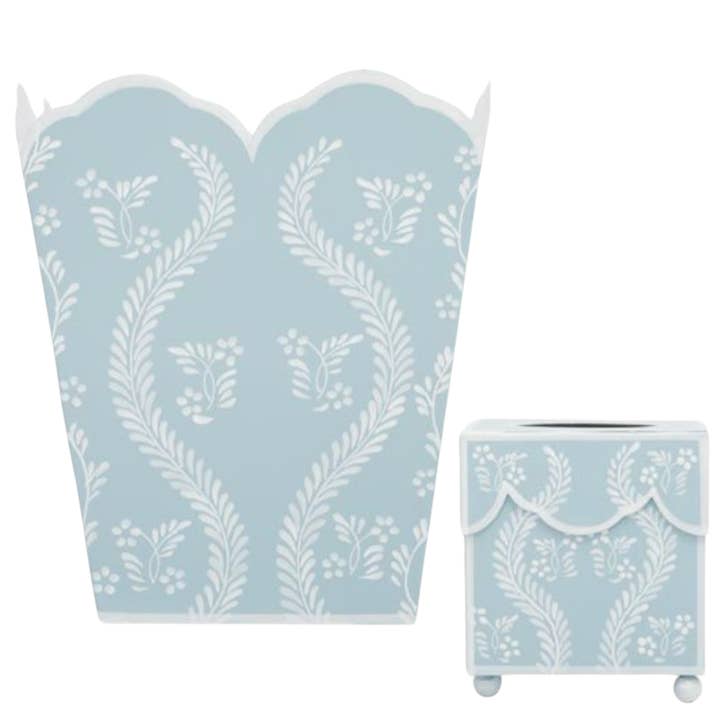 The Enchanted Home - Wholesale Tissue Box - SKY BLUE SQUARE TRELLIS WASTEPAPER BASKET & TISSUE HOLDER