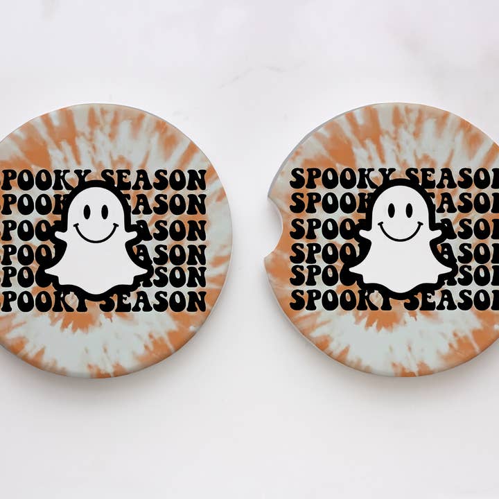 Tie Dye Spooky Season Halloween Car Coasters for wholesale by XO Wholesale