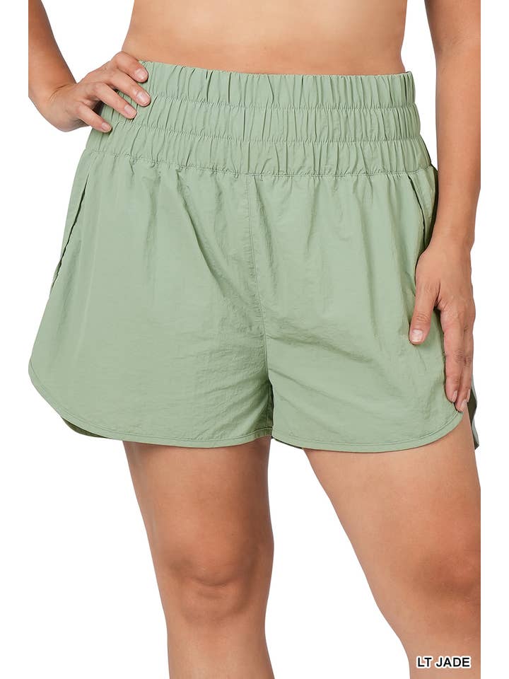 42POPS - Wholesale Shorts - Women's - .....SI-23326 PLUS SIZE Windbreaker shorts w/ lining & mesh pocket
