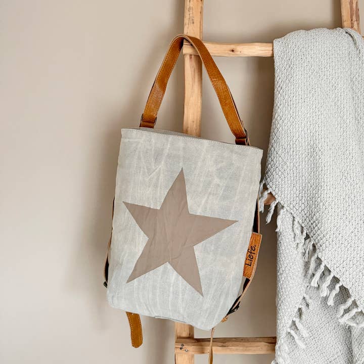 BackBag star Latte (vintage ljus kanvas) NY för wholesale av Liefe NL