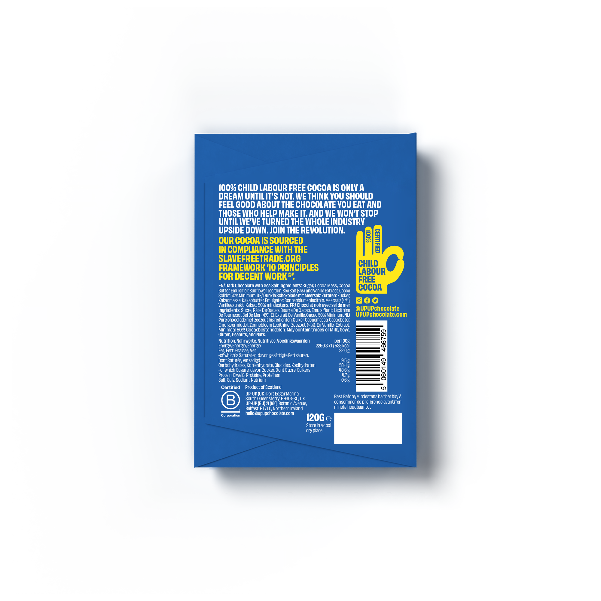 UP-UP Chocolate [No duties when shipping to US!] - Wholesale Chocolate Bar - Sea Salt Dark Chocolate Bar 120G/4.2OZ6