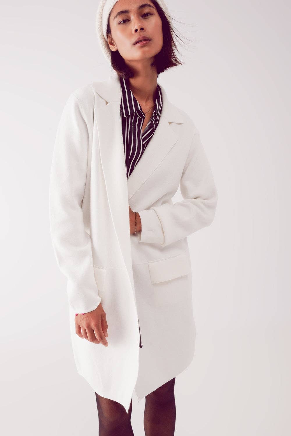 White oversized collar maxi cardigan in cream for wholesale on Faire1