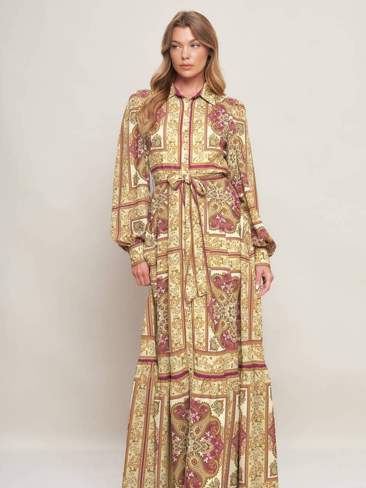 En trykt vævet maxikjole - ID23068 for engroshandel hos FLYING TOMATO