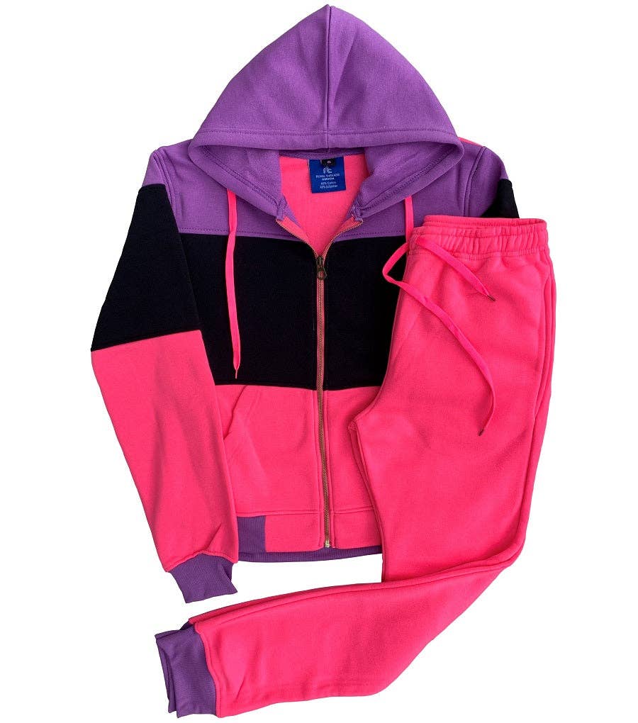 Royal Threads - Wholesale Activewear set – Women′s - Women’s Colorful Fleece Sweatsuit Sweat Jacket & Jogger Sweatpants Outfit6