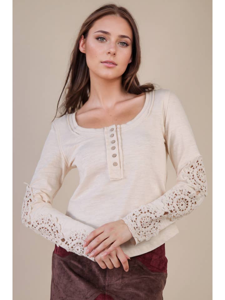 VERY J - Wholesale Knit Top - Women's - NT12252-Sleeve Lace Trim Solid Knit Top17