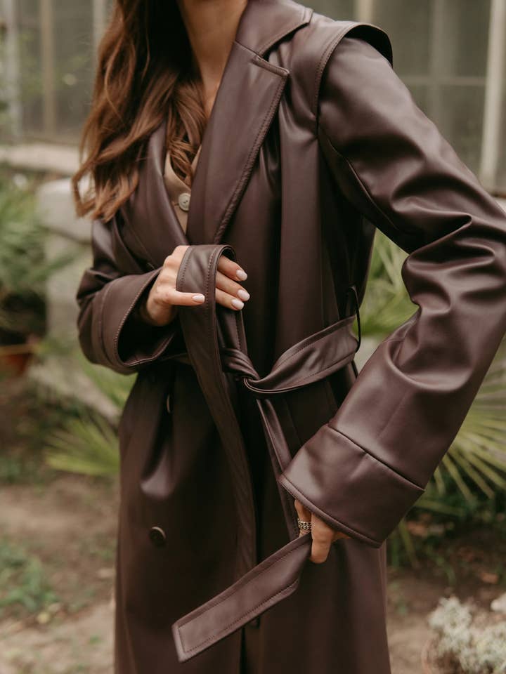 Code Of Nation - Wholesale Trench Coat - Women's - Eco Leather Trench Coat For Women's Brown1