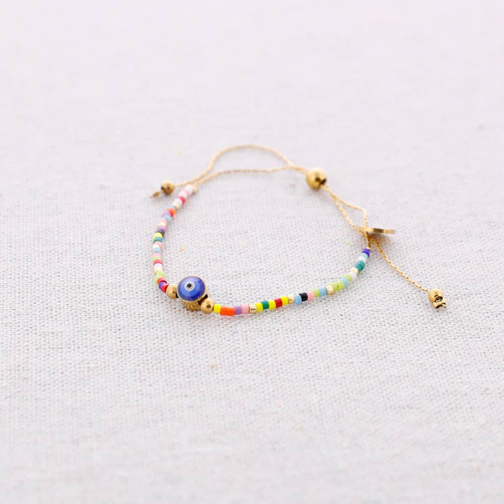 Sonata - Wholesale Snap Jewelry - Steel Macrame Bracelet Miyuki Beads Turkish Eye5