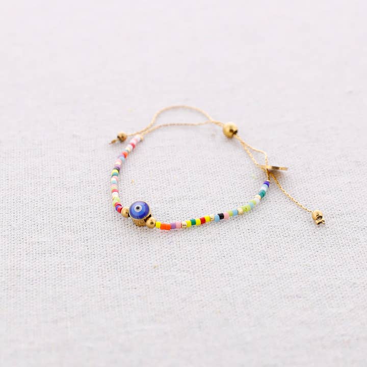 Sonata - Wholesale Snap Jewelry - Steel Macrame Bracelet Miyuki Beads Turkish Eye5