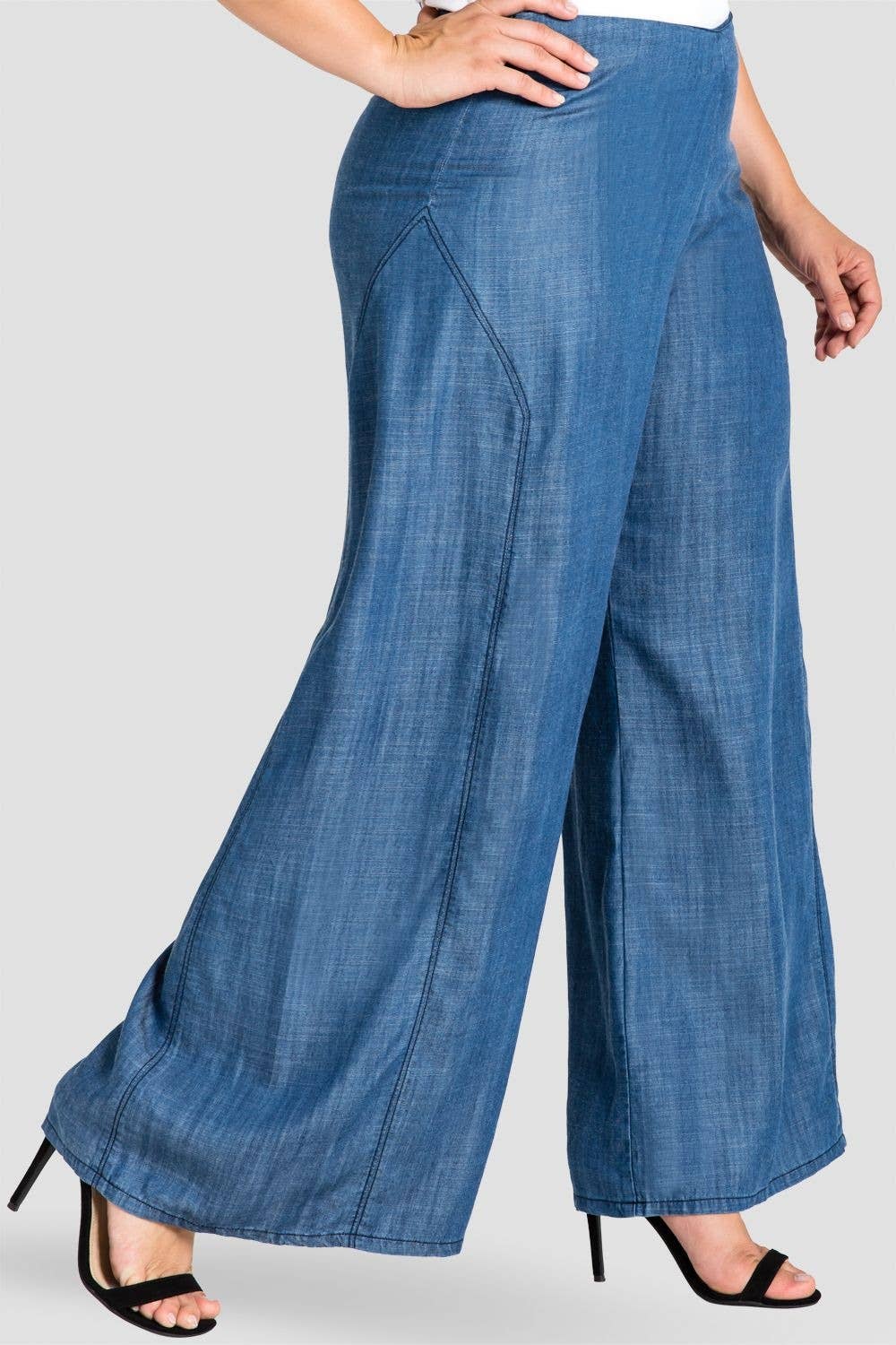 Standards & Practices - Wholesale Jeans - Women's - Plus Size Women's Wide Leg Denim Tencel Palazzo Pants