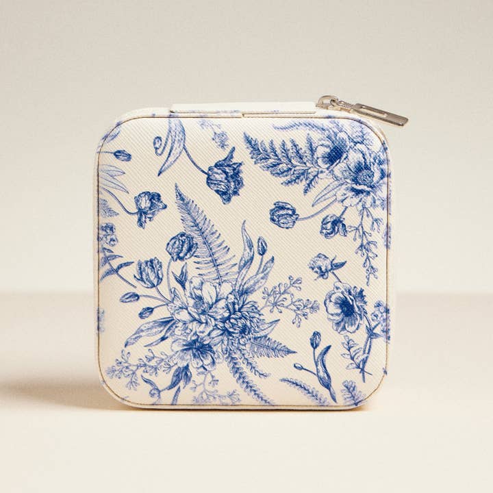Navy Blue Blossom Jewelry Box -Travel size for wholesale on Faire
