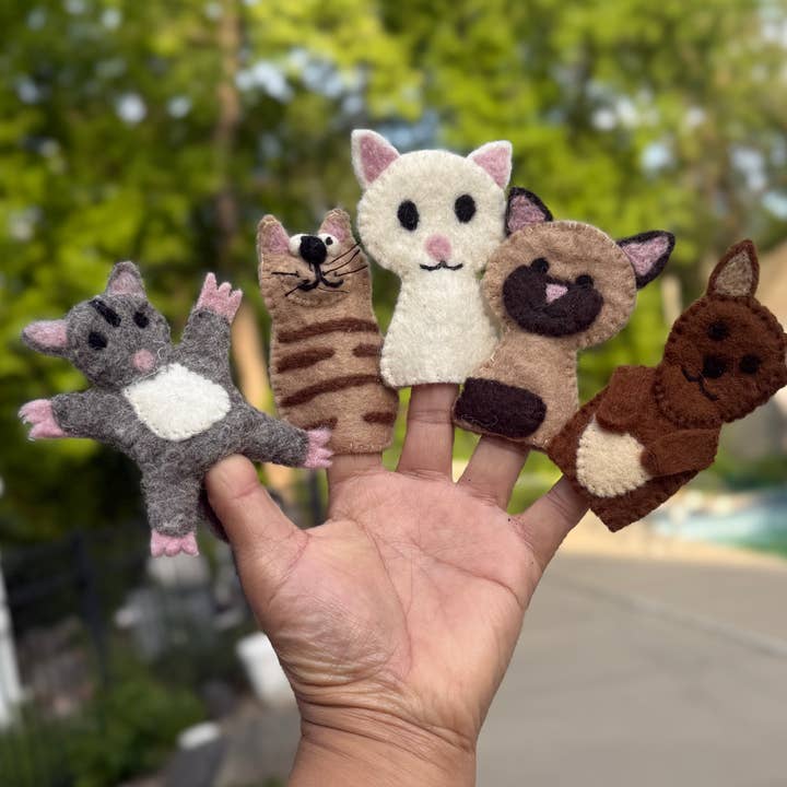 Finger Puppets, Animal Puppets, Cats Set of 5 pcs for wholesale by Lungta Imports
