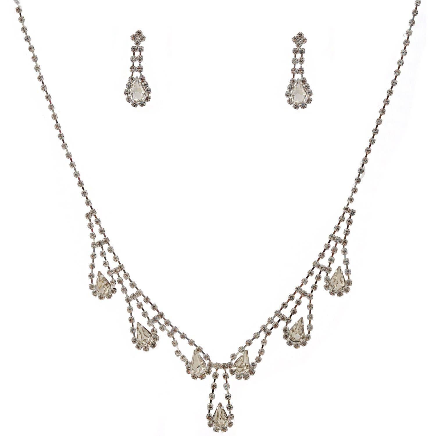 Cool Crystals – wholesale Smycken – (47012-100) Silver Crystal Tear Drop Set0