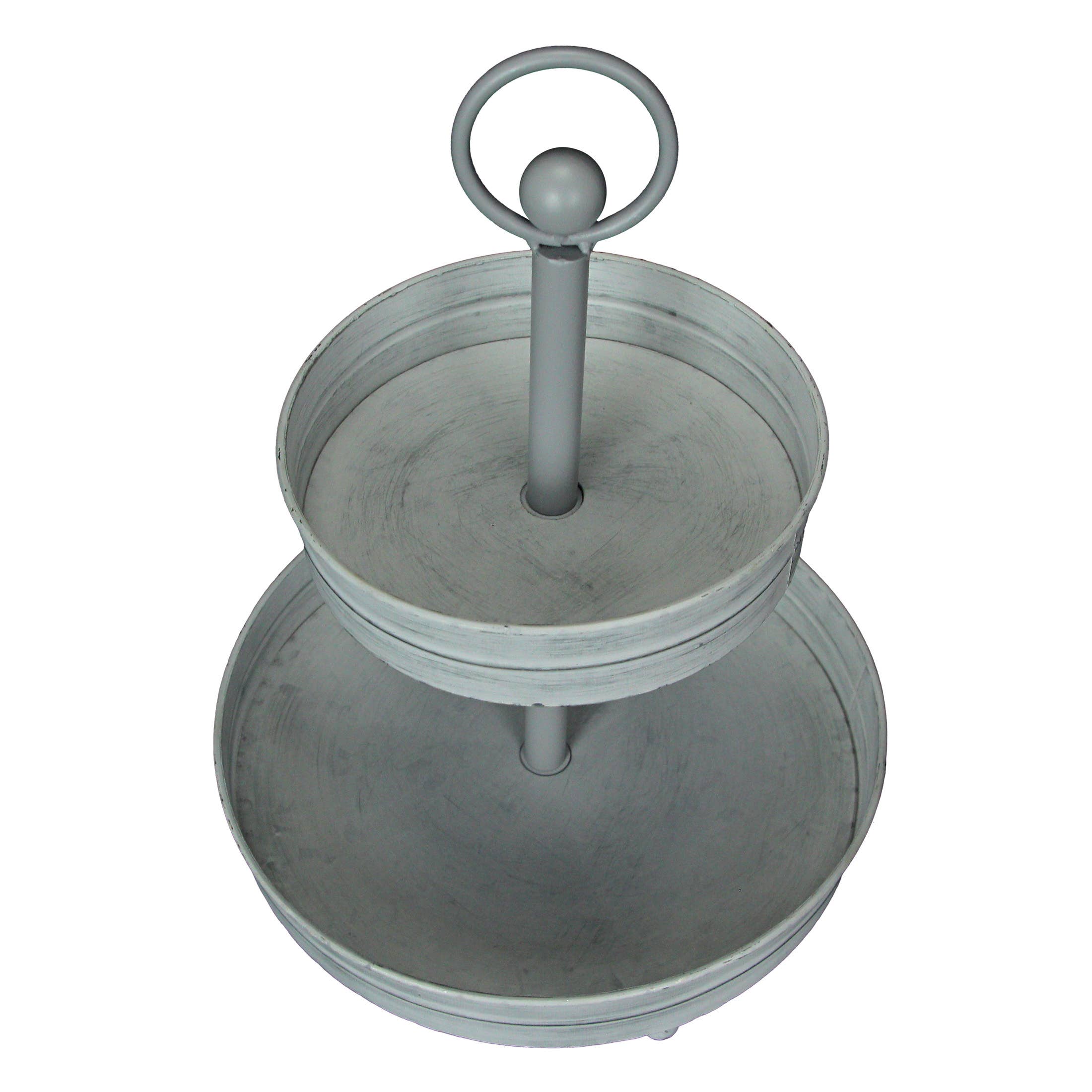 Zeckos - Wholesale Serving Tray - Distressed White Metal Round 2 Tier Farmhouse Serving Stand1