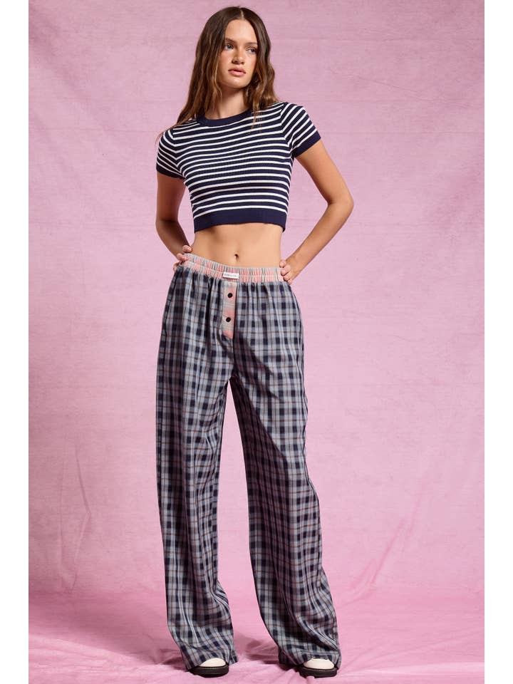 Mimosa - Vente Pantalon – femme - Pantalon boxeur à carreaux avec ceinture contrastante1