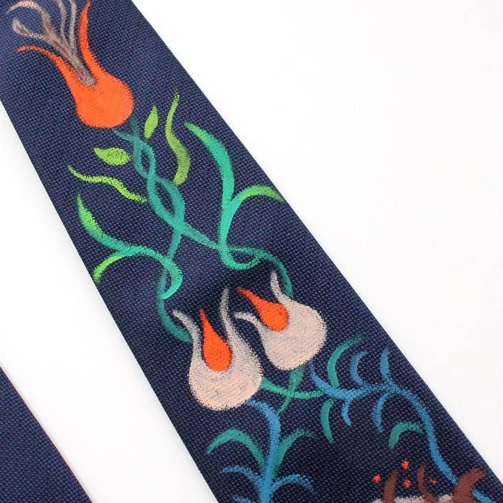 Limited Edition Hand Painted Tie, Special Design Navy Blue for wholesale by COOLMENCLUB
