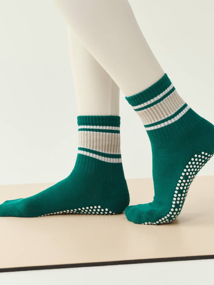 Crew Non Slip Grip Socks - Emerald Oat Stripe for wholesale by MoveActive