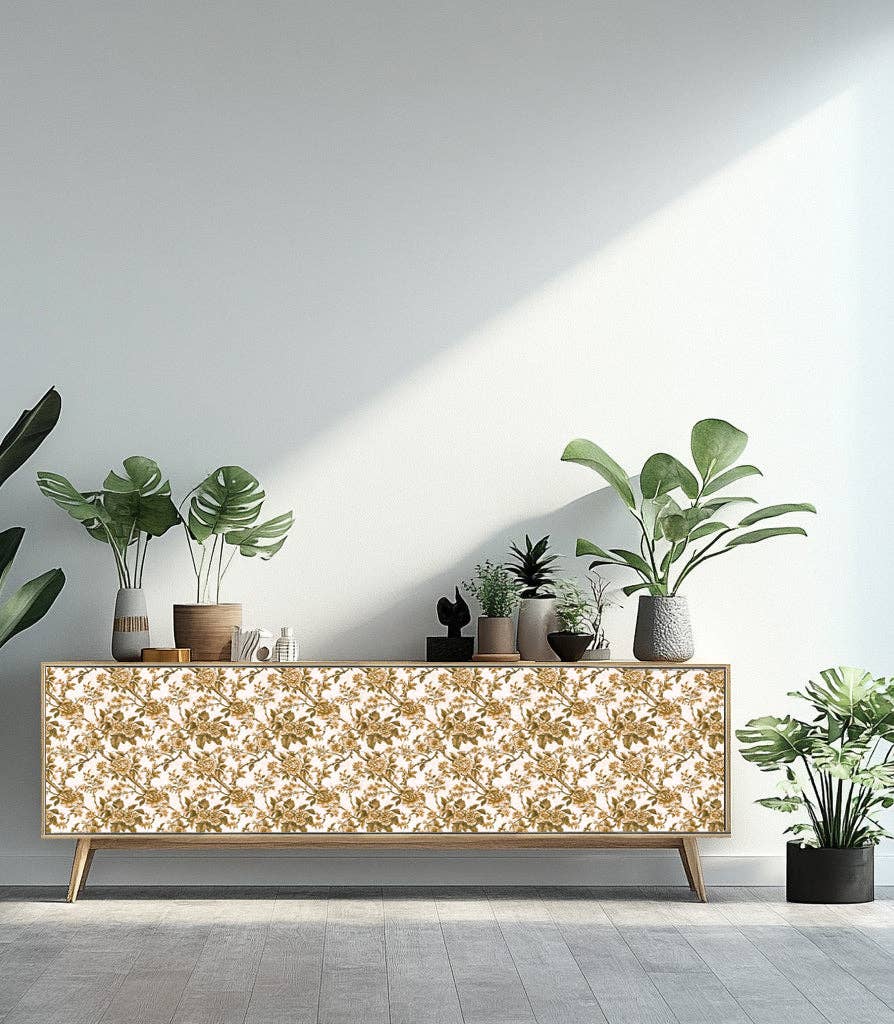 Mi Alma LLC – Azulejo de papel de parede por atacado – Adesivos de Azulejo Autocolantes com Padrão de Flores Douradas Rústicas Florais Estilo Boho Papel de Parede Modelo - L439