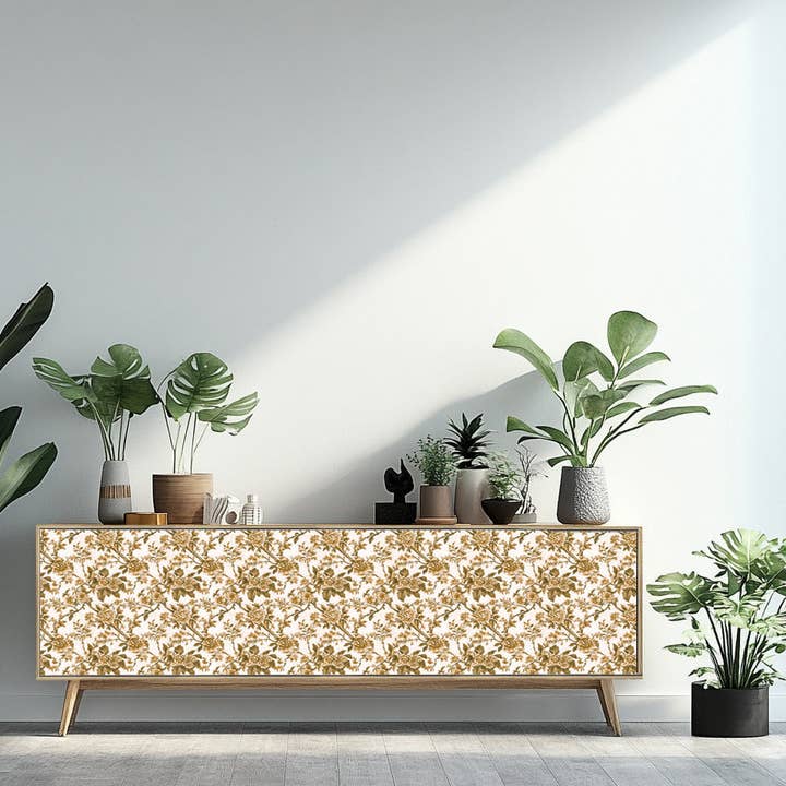 Mi Alma LLC – Azulejo de papel de parede por atacado – Adesivos de Azulejo Autocolantes com Padrão de Flores Douradas Rústicas Florais Estilo Boho Papel de Parede Modelo - L439