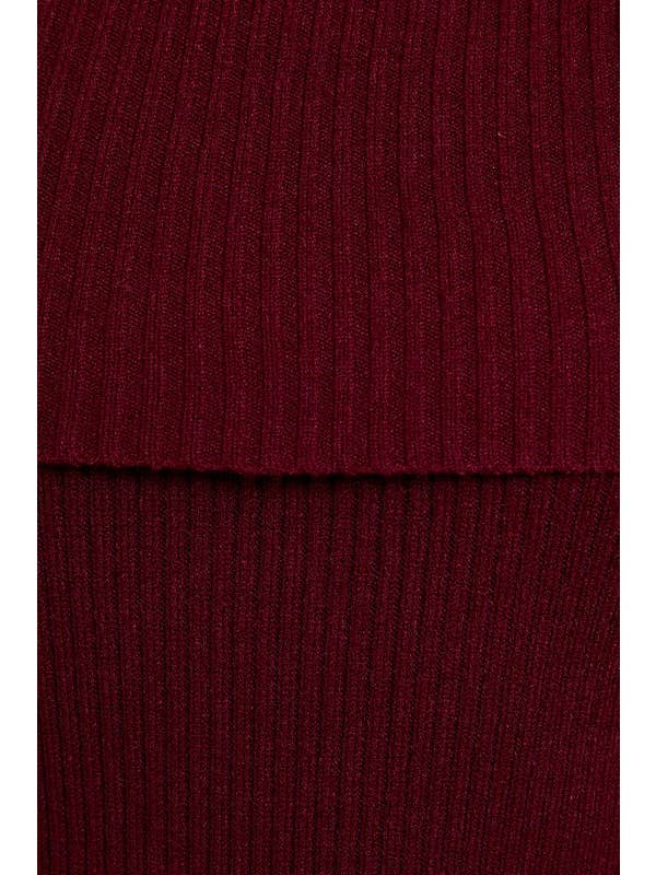 Wine Off Shoulder Rib Knit Bodycon Dress for wholesale on Faire
