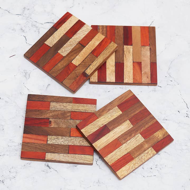 Daana Paani LLC - Vente Sous-verre - Porte-gobelet en bois brun rouge pour sous-verres de table, 48 pièces1