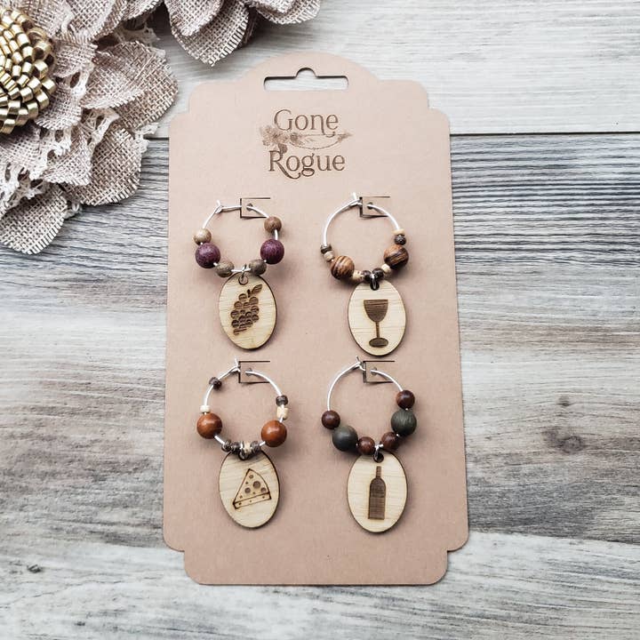 Wine charms with pictures for wholesale by Gone Rogue Boutique