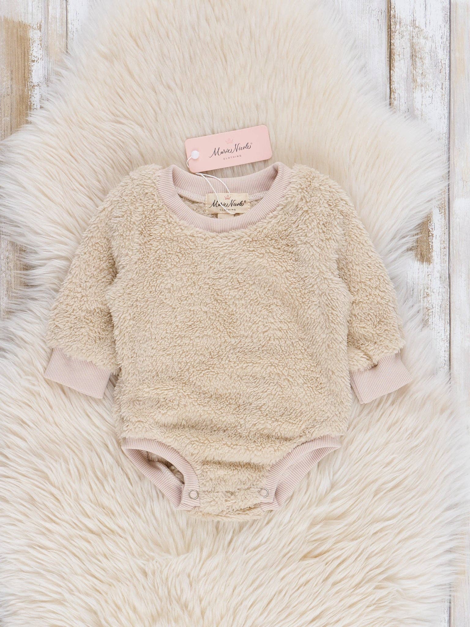 Marie Nicole Clothing - Wholesale Bodysuit (Non-Footed) - Baby - Soft Sherpa Teddy Bubble - Cream0