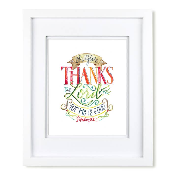 Kunstdruck in der Schrift „Oh, danke dem Herrn“ für den Großhandel von Krystal Whitten Studio