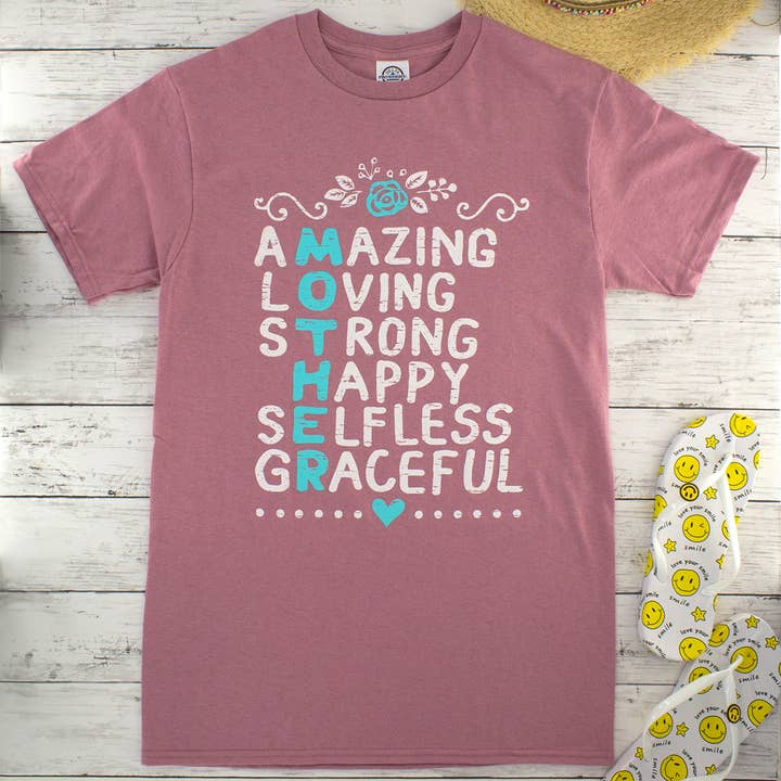 Suzie Q USA - Wholesale Screen Printed T-Shirt - Women's - AMAZING MOTHER Half Sleeved Round Neck Cotton