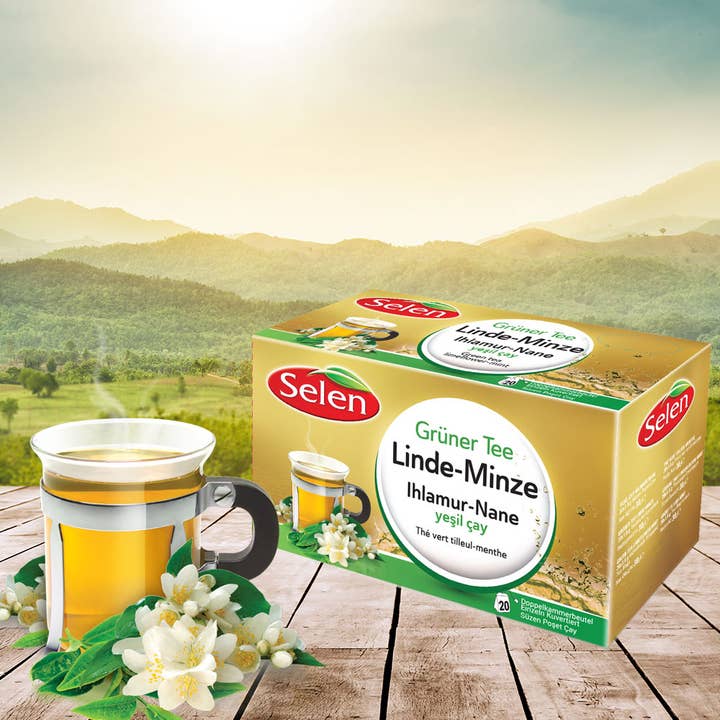 Green tea with linden mint in a double chamber tea bag - selenium for wholesale by SELEN