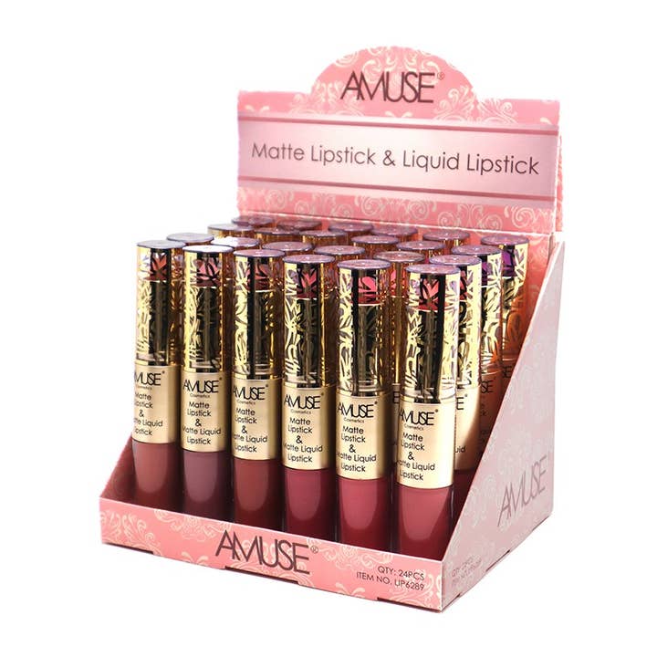 PINEAPPLE Beauty - Wholesale Lipstick Set - Amuse LIP6289 NUDE Double Lip Gloss & Lip Stick - 24pc