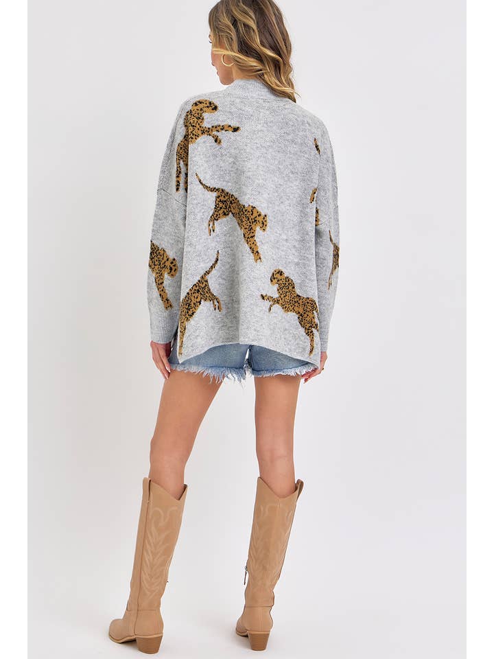 Sweet Lovely by Jen - Wholesale Tunic Sweater - Women's - LEOPARD PATTERNED OVERSIZE KNIT SWEATER9