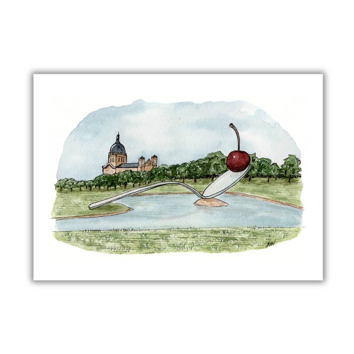 Kers en Lepel Sculptuur - Pen en Aquarel Kunst - Archiefkwaliteit Kunstdruk voor wholesale door Alyssa Whetstone Art