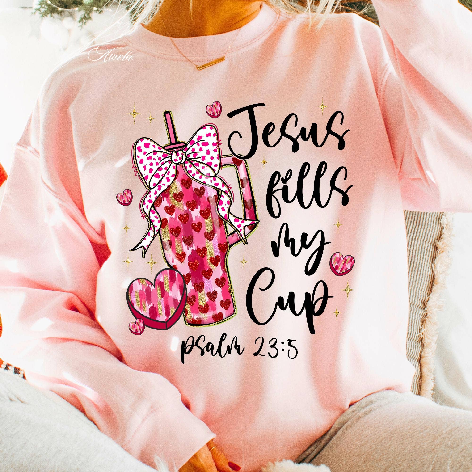 NVC Ecommerce LLC - Wholesale T-Shirt (Graphic) - Women's - Jesus fills my Cup Shirt, Coquette Valentine Sweatshirt2