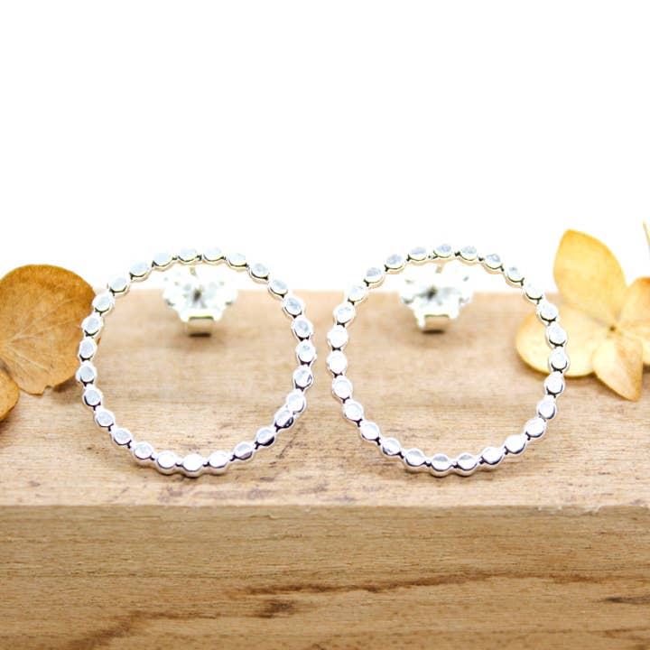 Sterling Silver Flat Beaded Circle Stud Earrings for wholesale by Tribomo