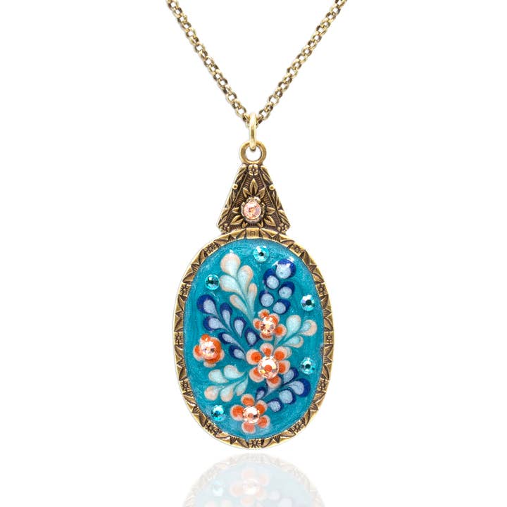 Jill's Garden Flower Bouquet Blue Zircon Necklace for wholesale by Anne Koplik Designs, Inc.