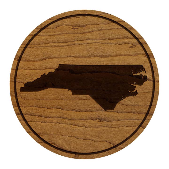 North Carolina State Map Coaster - Crafted from Cherry or Maple Wood for wholesale by LazerEdge