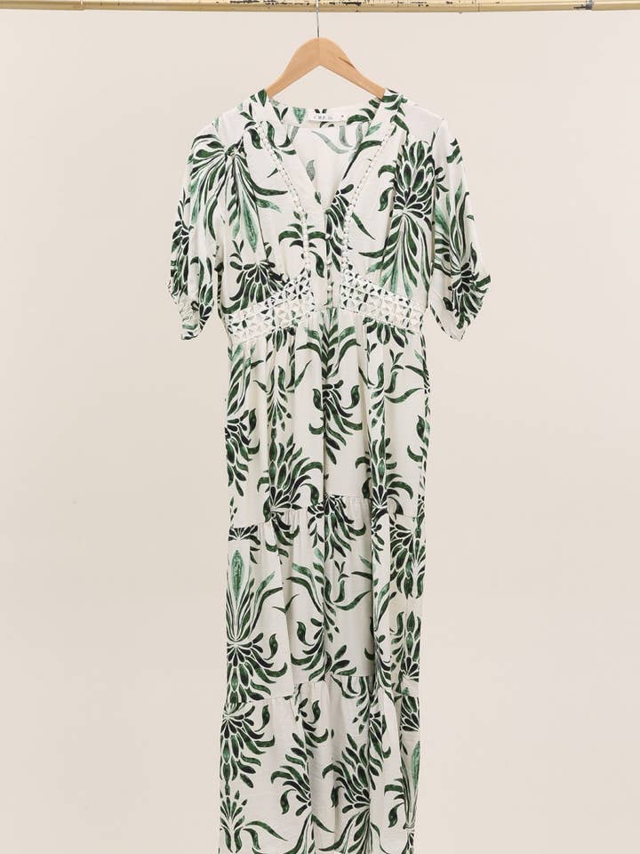 DIX-ONZE - Wholesale Dress - Women's - Printed Long Dress – Lace Detail Waist5