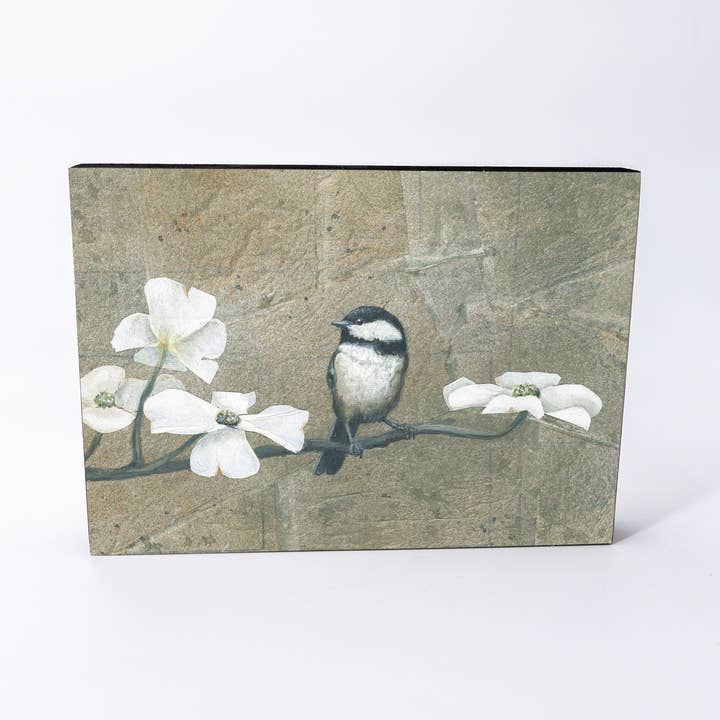 Black-capped Chickadee Wood Panel Giclée Print for wholesale by Orphan Girl Fine Art